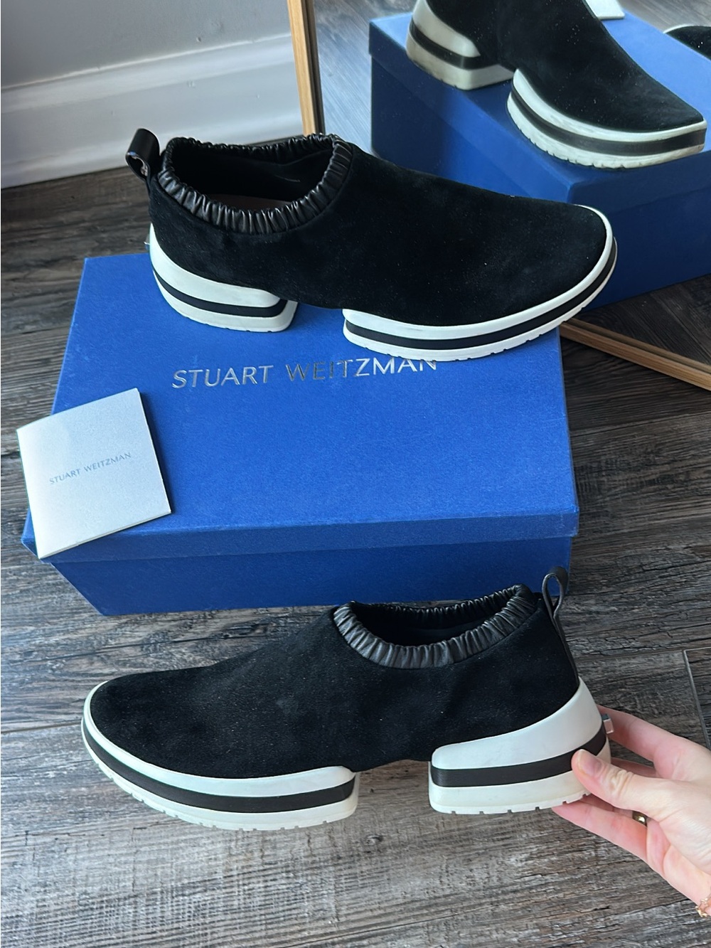 Stuart Weitzman Black Suede Slip-On Platform Sneakers